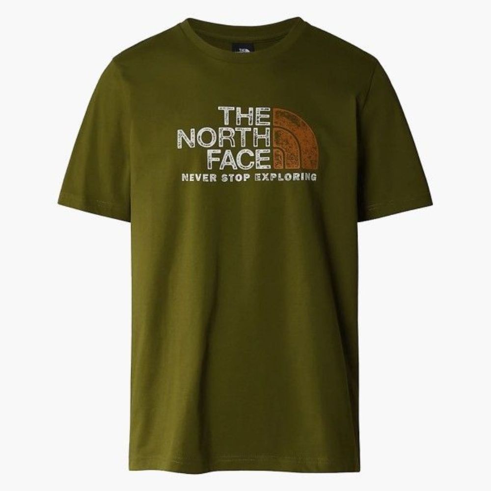 THE NORTH FACE MEN ROUND NECK OLIVE DESIGNED TSHIRT
